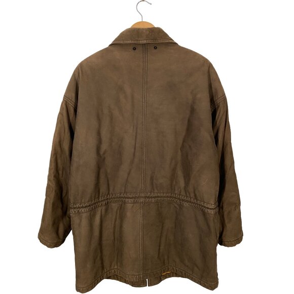Vintage Valentino Pelle Brown Nubuck Leather Long Coat coat men's size Large - Picture 2 of 11